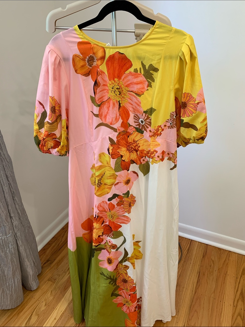 STYLEWE Floral Color-Block Maxi Dress in Pink, Yellow & Green